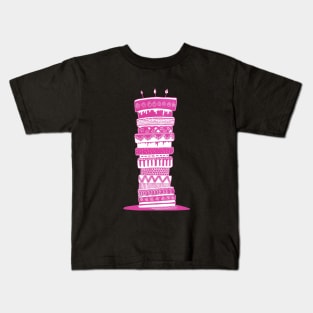 Multi-Layered Cake Linocut - Pink and Blue Kids T-Shirt